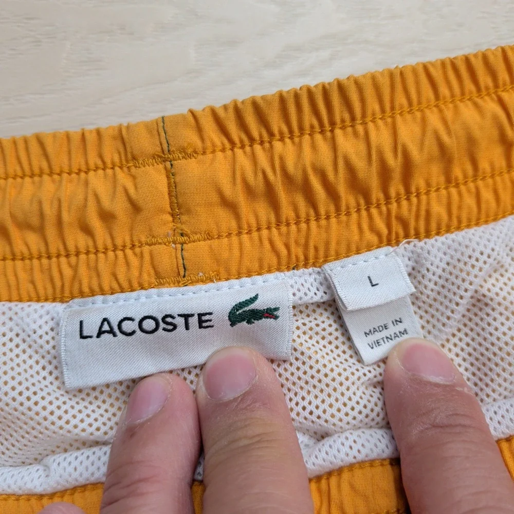 Lacoste Swim Trunks Mens L Mesh Lined Colorblock Yellow Green Blue Stripe MH2764